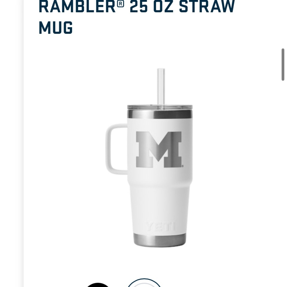 YETI 25oz Rambler Straw Mug, Silver Insulated Water Bottle with Handle